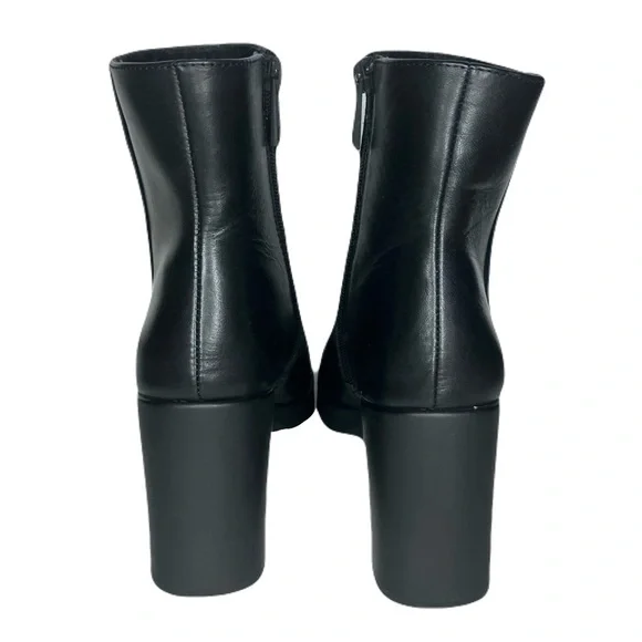 Naturalizer Sleek Black Leather Chunky Block Heeled Ankle Boots - Picture 4 of 9